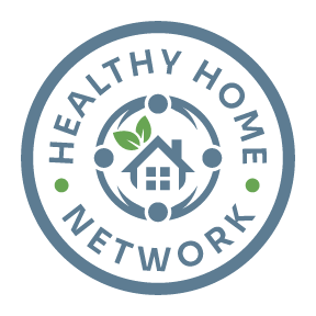 Healthy Home Network badge logo: a home, leaves, connecting nodes, and a cross